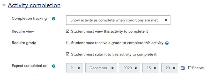Activity completion options