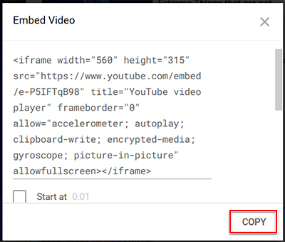 Embed code copy button