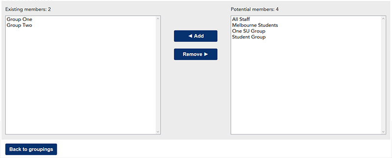 Add remove groups in grouping interface