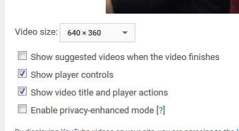 Use the checkboxes after clicking on 'Show more' to change the settings before copying the embed code.