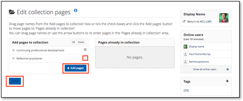 Build your collection by adding pages
