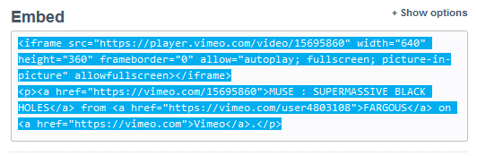 The selected vimeo embed code